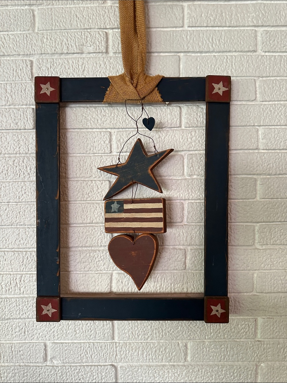 Rustic Americana Patriotic Star Wood FRAME WITH HEART STAR FLAG DECOR